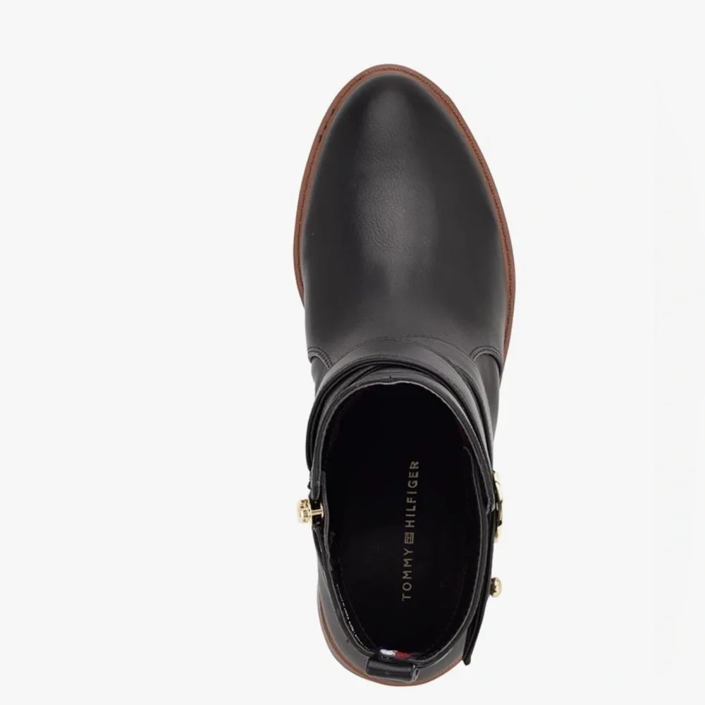 TOMMY HILFIGER FEINNIE ANKLE LEATHER BLACK BOOTS 9.5